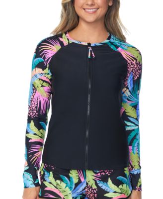 Raisins - Juniors' Printed Long-Sleeve Front Zip Rash Guard