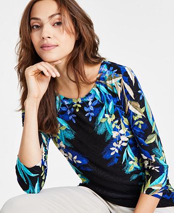 Jm Collection Women's Coastal Cascade Jacquard Printed Top, Created for  Macy's