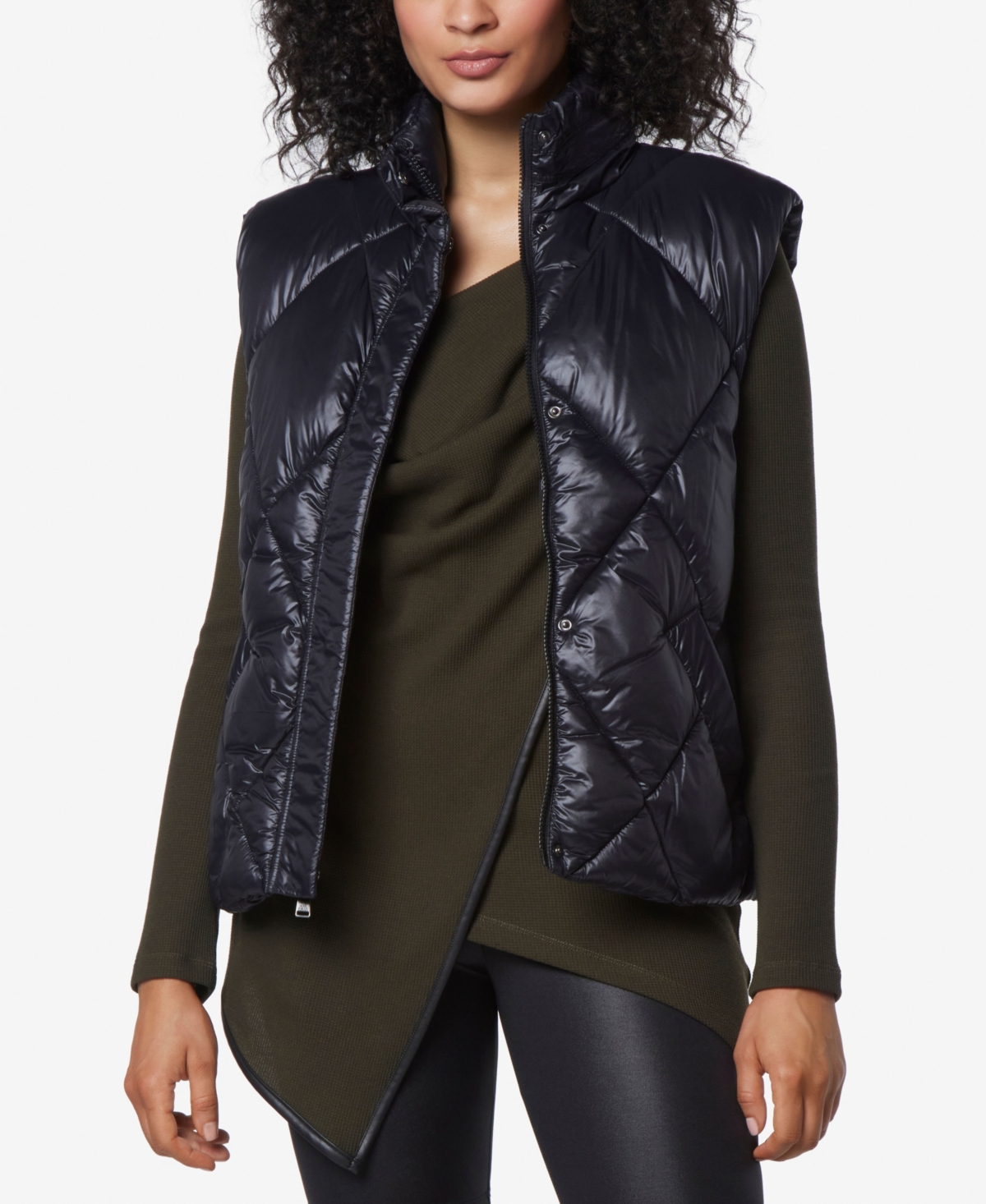 Andrew Marc Sport Women s Boxy Quilted Vest With Hidden Rain Hood Black Smart Closet