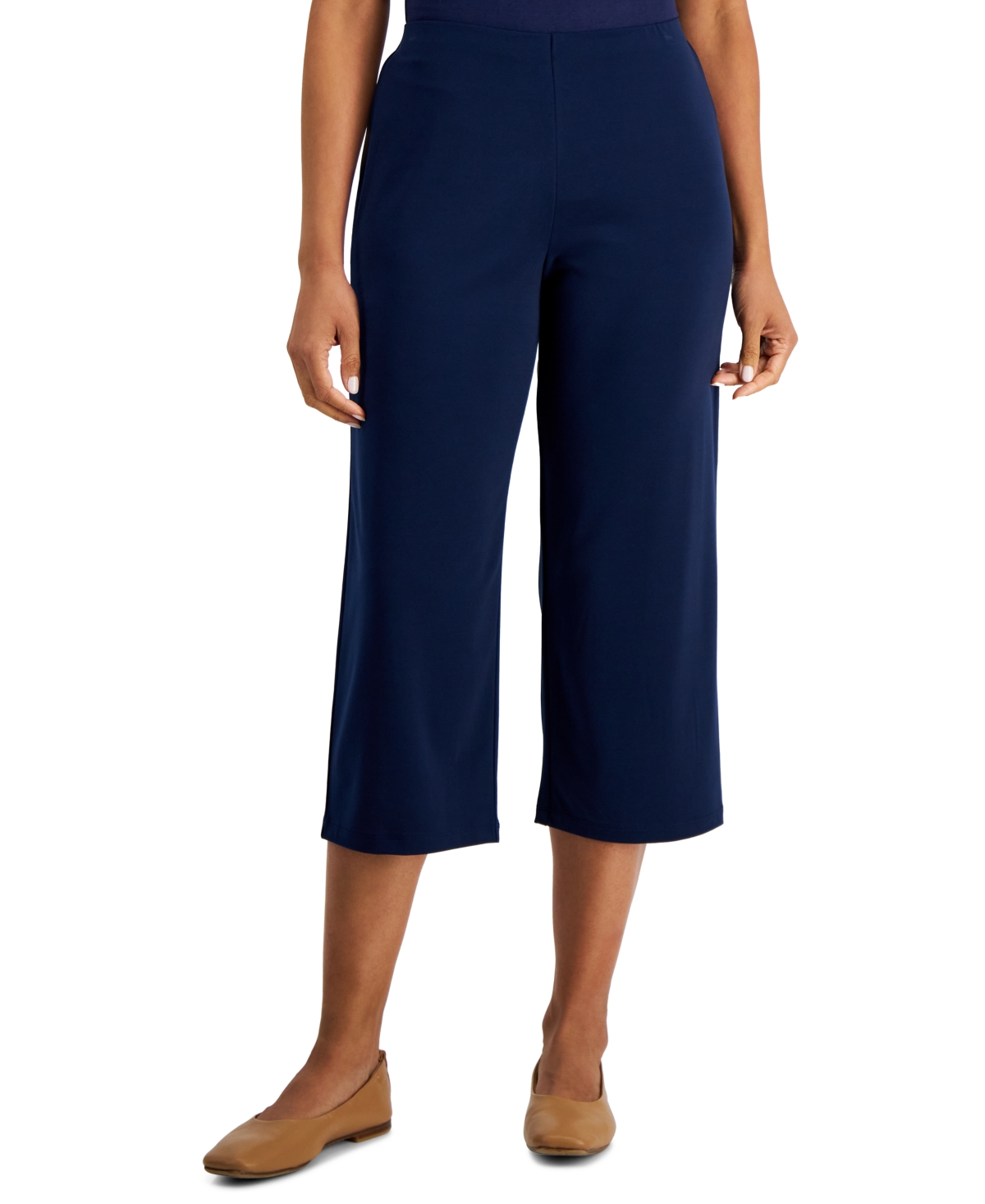 Jm Collection Petite Solid Knit Cropped Pants, Created For Macy's In Intrepid Blue