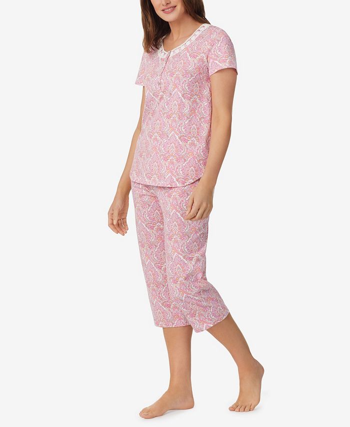 Aria Women s Short Sleeve Top and Capri Pants 2 Piece Pajama Set