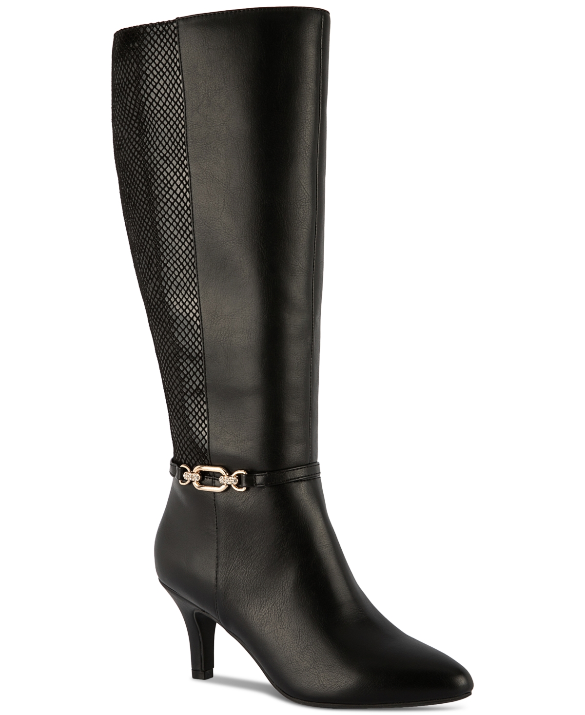 Freylyn Buckled Dress Boots, Created for Macy's - Black Smooth Snake