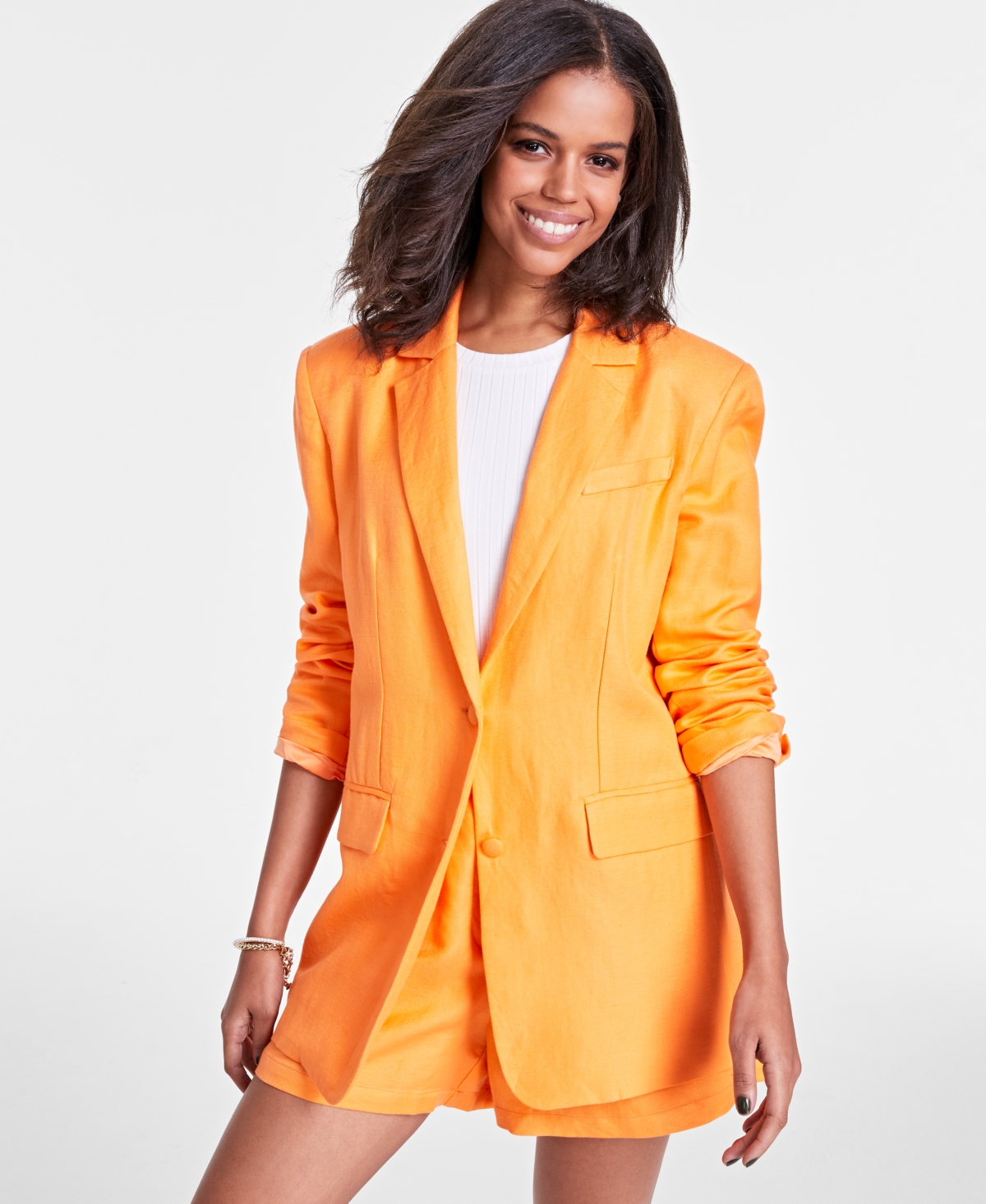 Bar Iii Women's Linen Blend Two-button Blazer, Created For Macy's In Island Orange