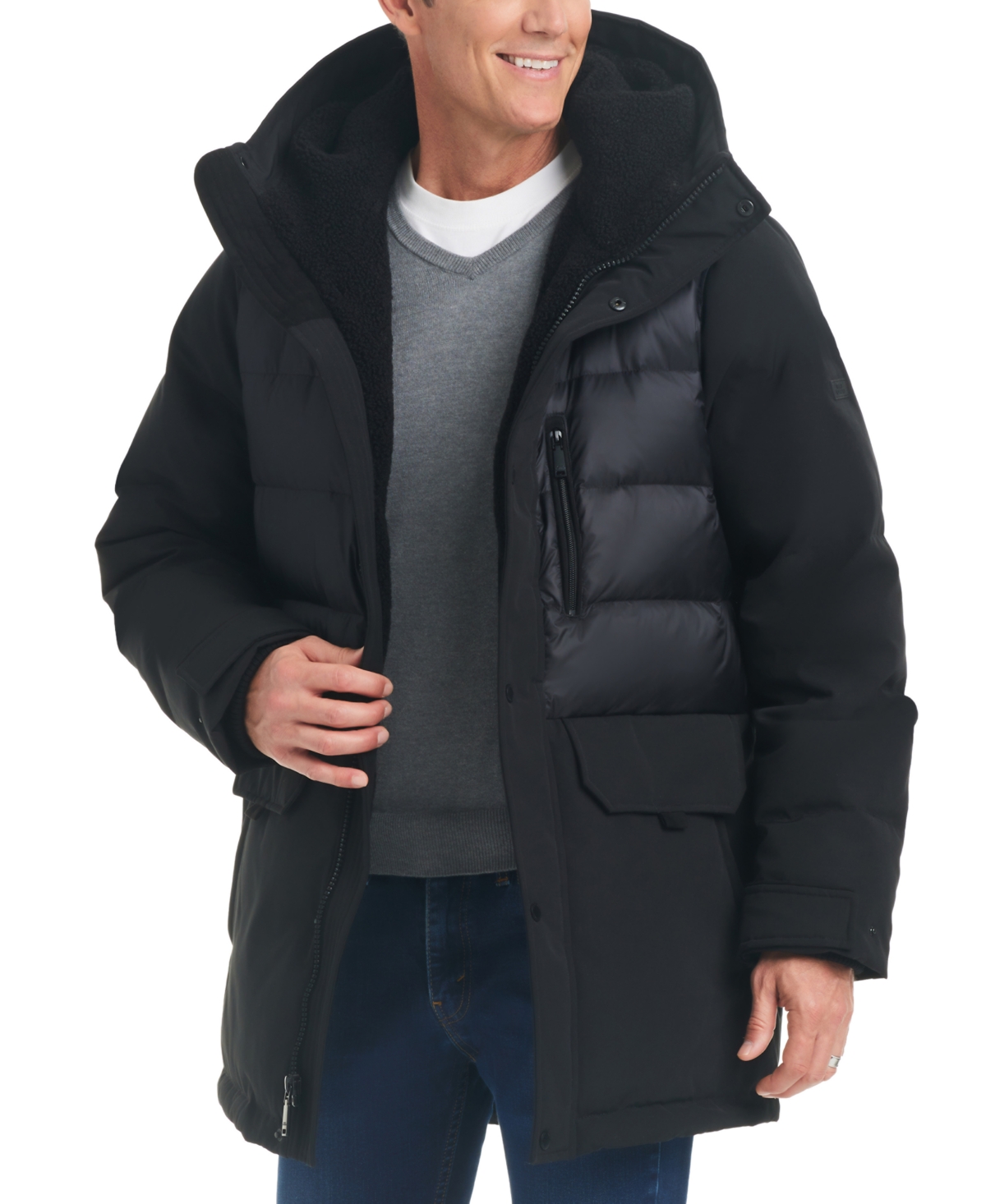 Men's Quilted Hooded Puffer Parka - Black