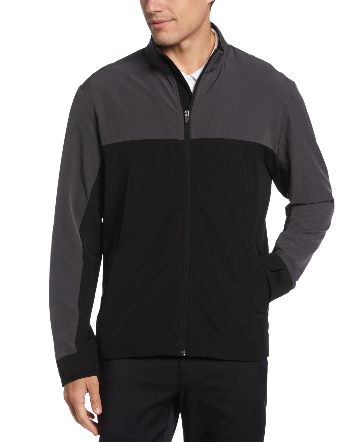 Pga Tour Men's Shield Series Colorblocked Zip-front Golf Jacket In Caviar