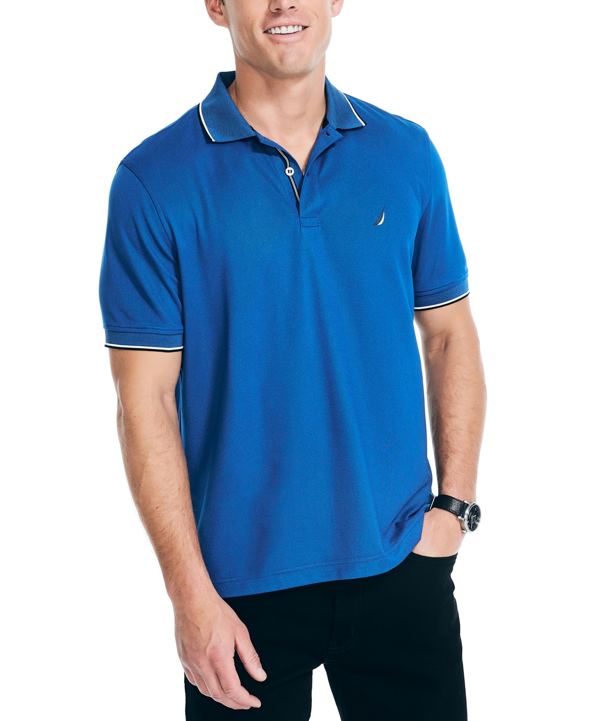 Nautica Men's Navtech Classic-fit Moisture-wicking Performance Tipped Polo Shirt In Limoges
