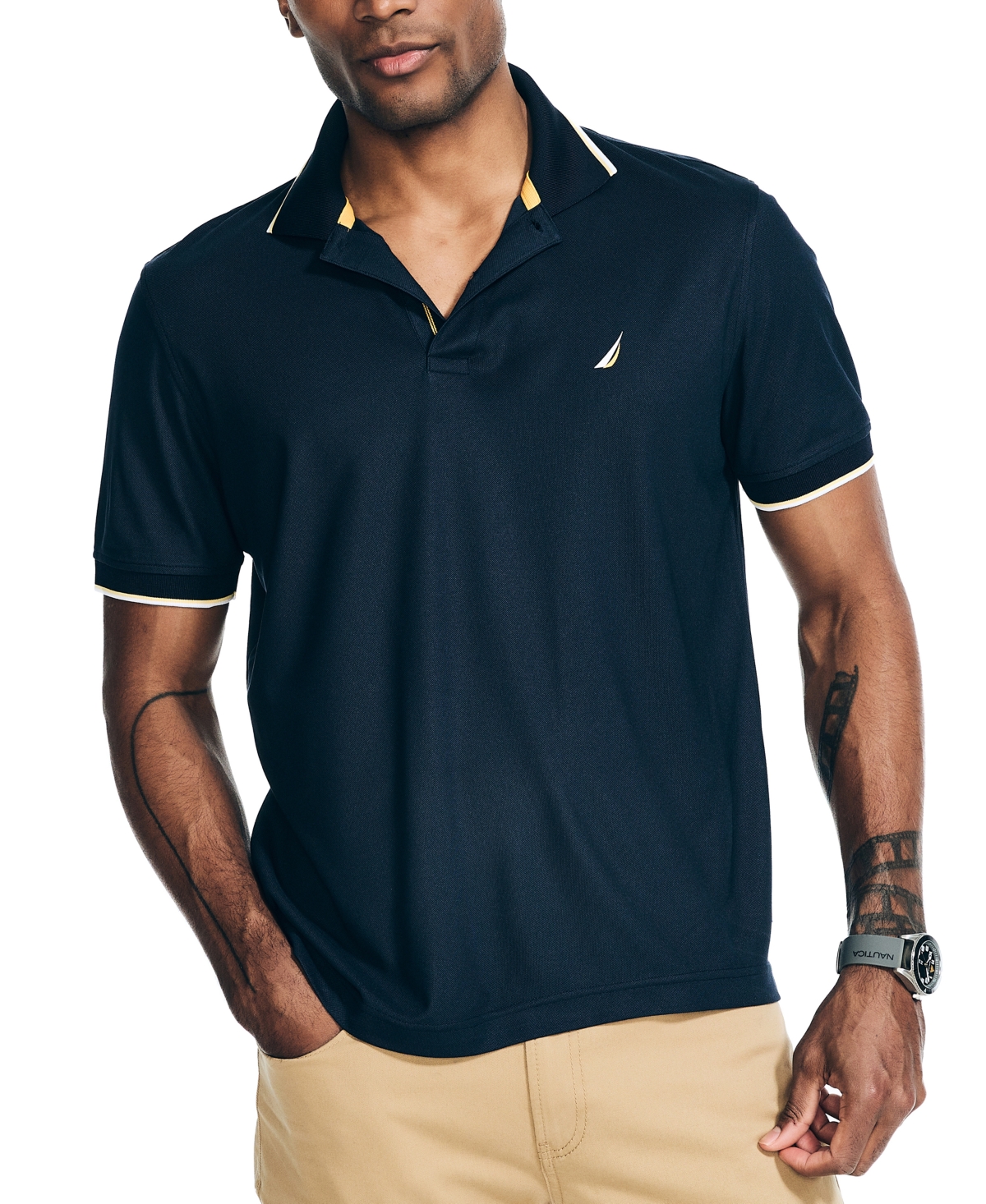 NAUTICA MEN'S NAVTECH CLASSIC-FIT MOISTURE-WICKING PERFORMANCE TIPPED POLO SHIRT