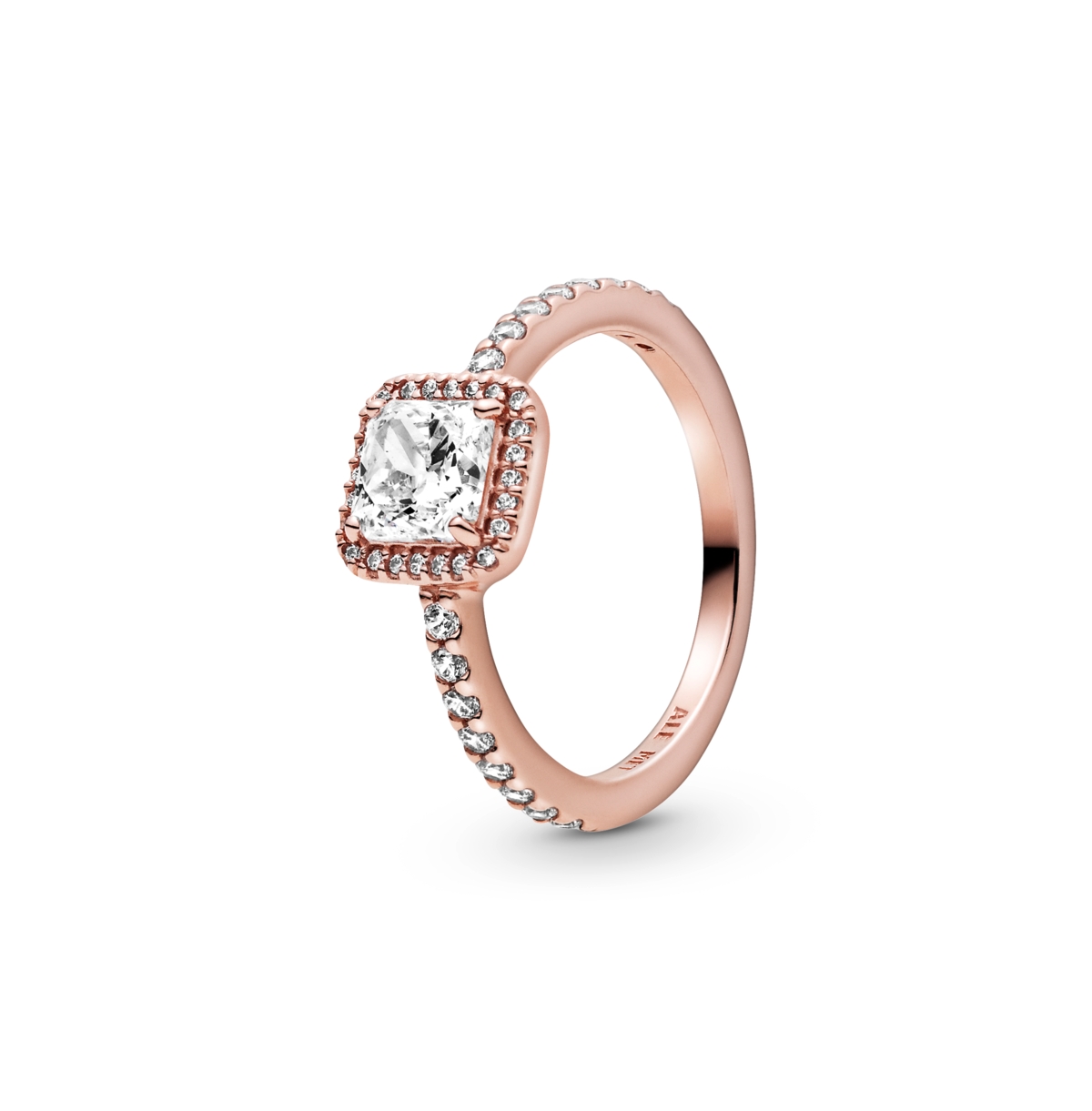 Cubic Zirconia Timeless Square Sparkle Halo Ring - Rose Gold