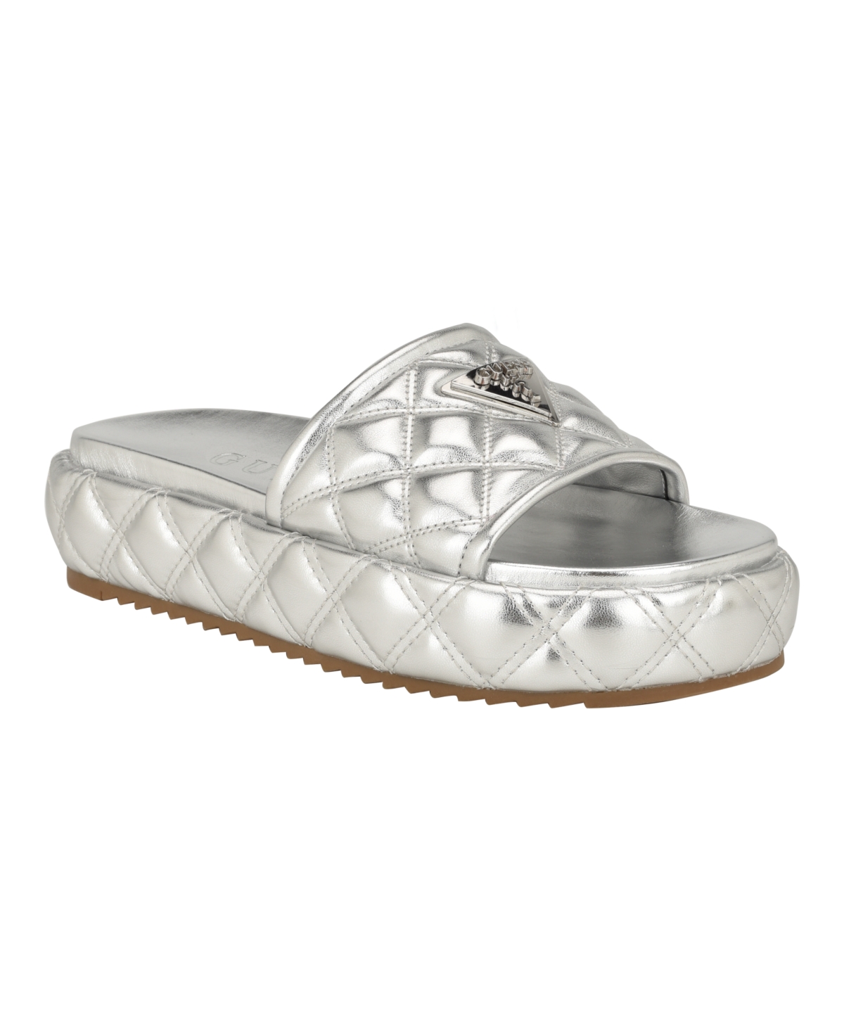Shop Guess Women's Longo Logo Quilted Platform Slip On Sandals In Silver