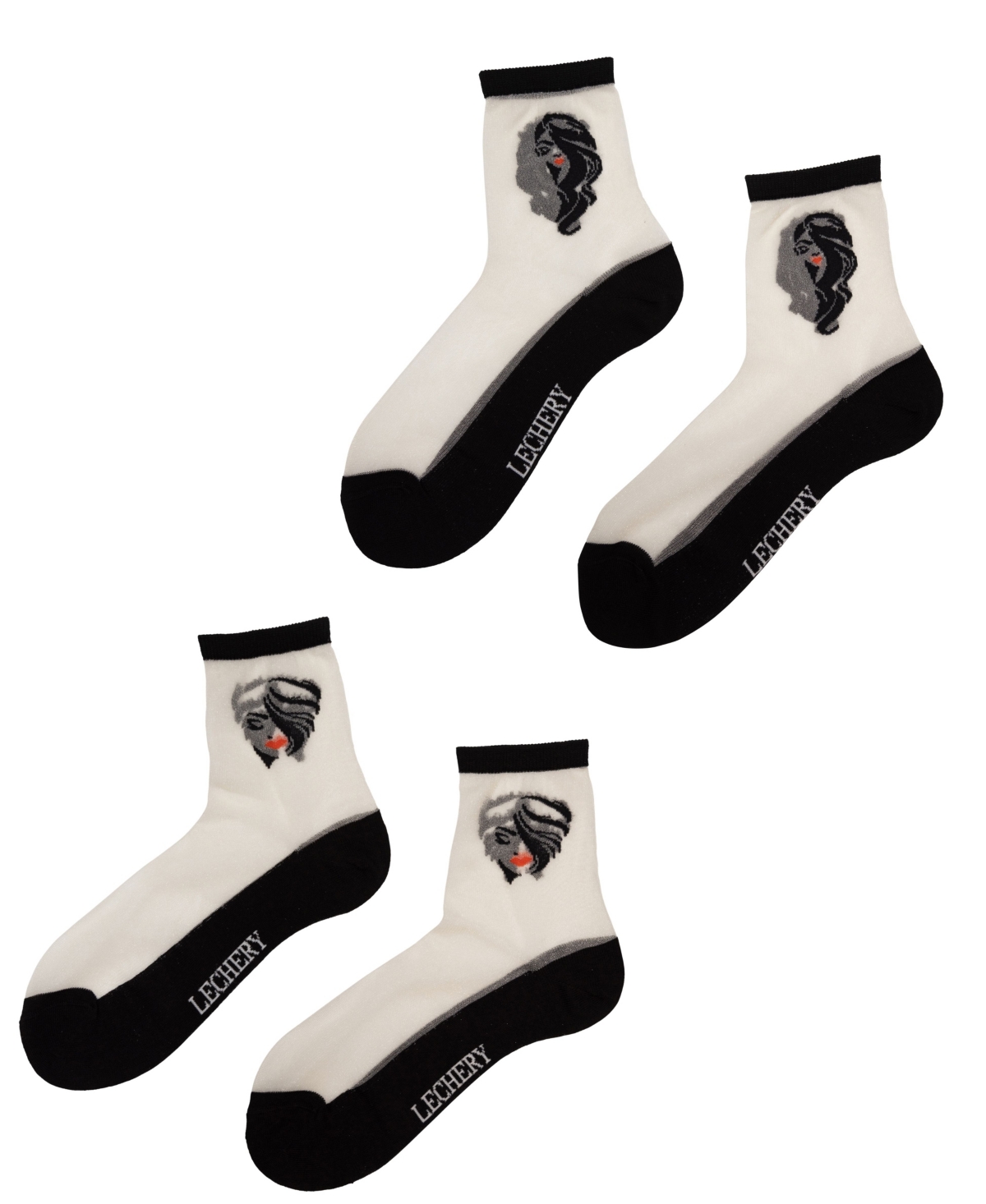 Women's Femme Fatale 2 Pairs of Sheer Crew Socks - White, Black