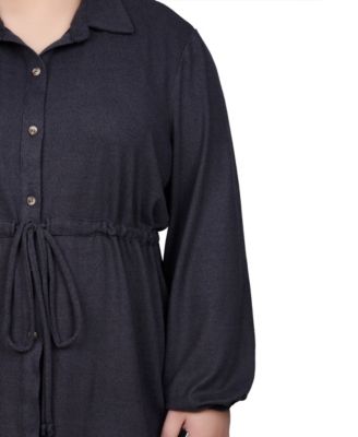 Plus Size Long Dolman Sleeve Drawstring-Waist Tunic Top