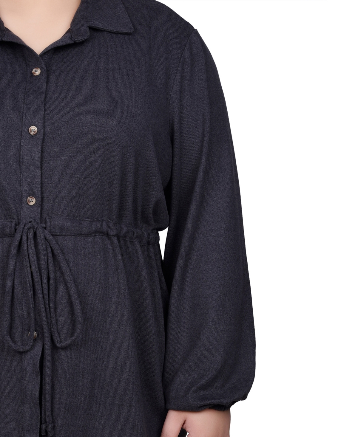Ny Collection Plus Size Long Dolman Sleeve Drawstring-Waist Tunic Top