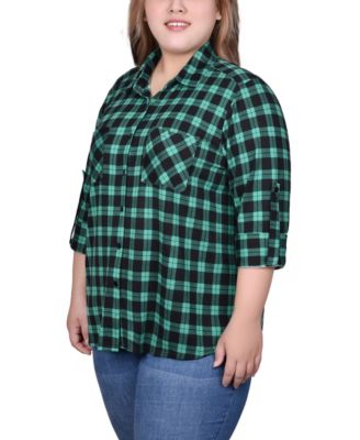 Plus Size Long Sleeve Button Front Tunic Top