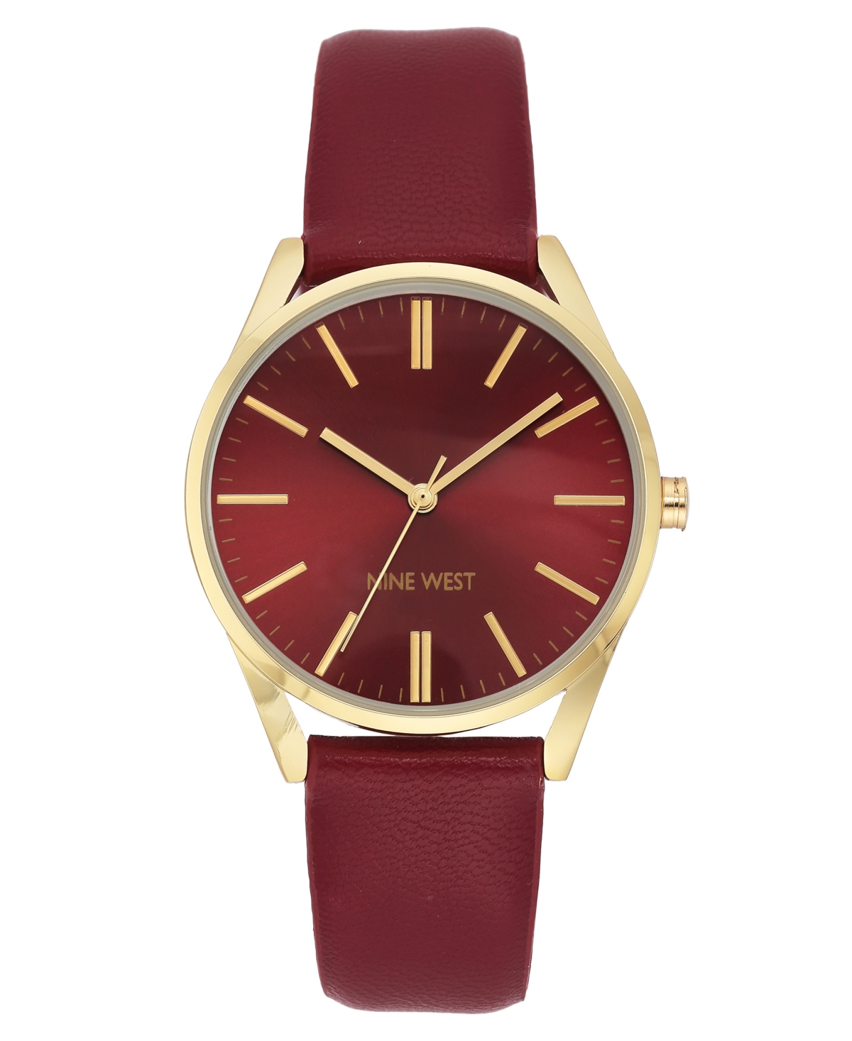 Nine West Women's Quartz Red Faux Leather Band Watch, 36mm In Red,gold-tone