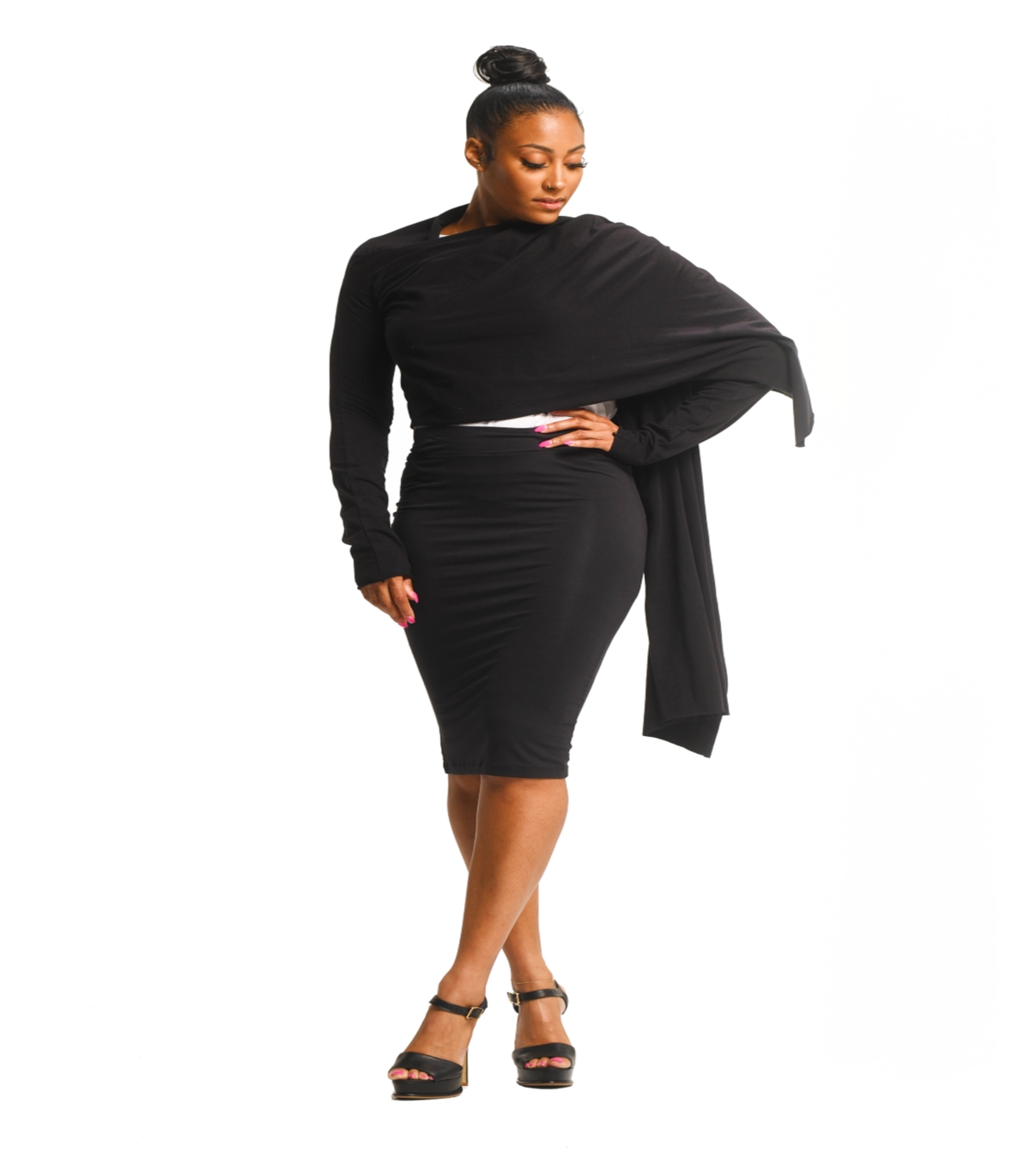 Women's Plus size Cat Wrap Cardigan - Black