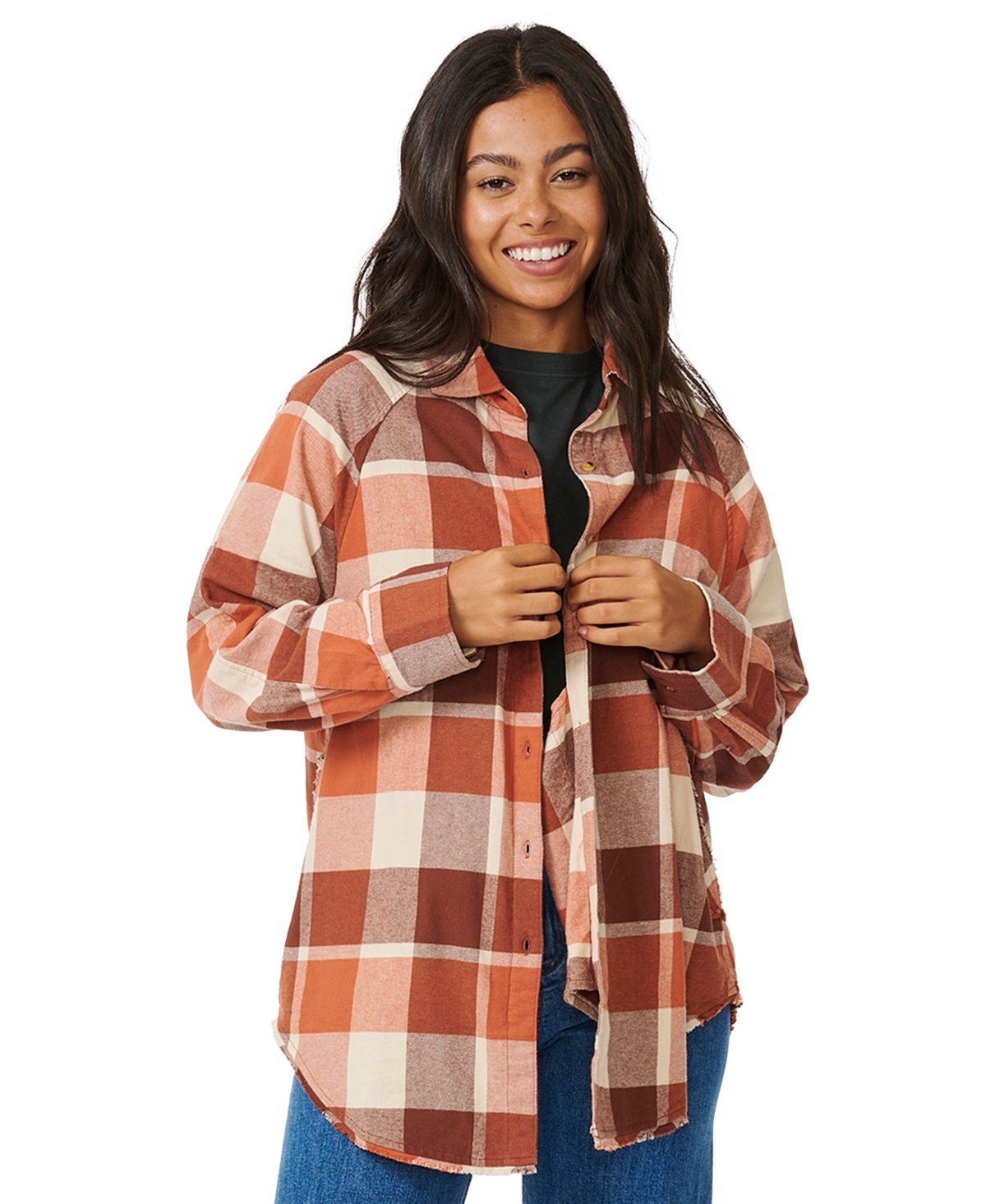 Juniors' Pacific Dreams Cotton Flannel Shirt - Cinnamon