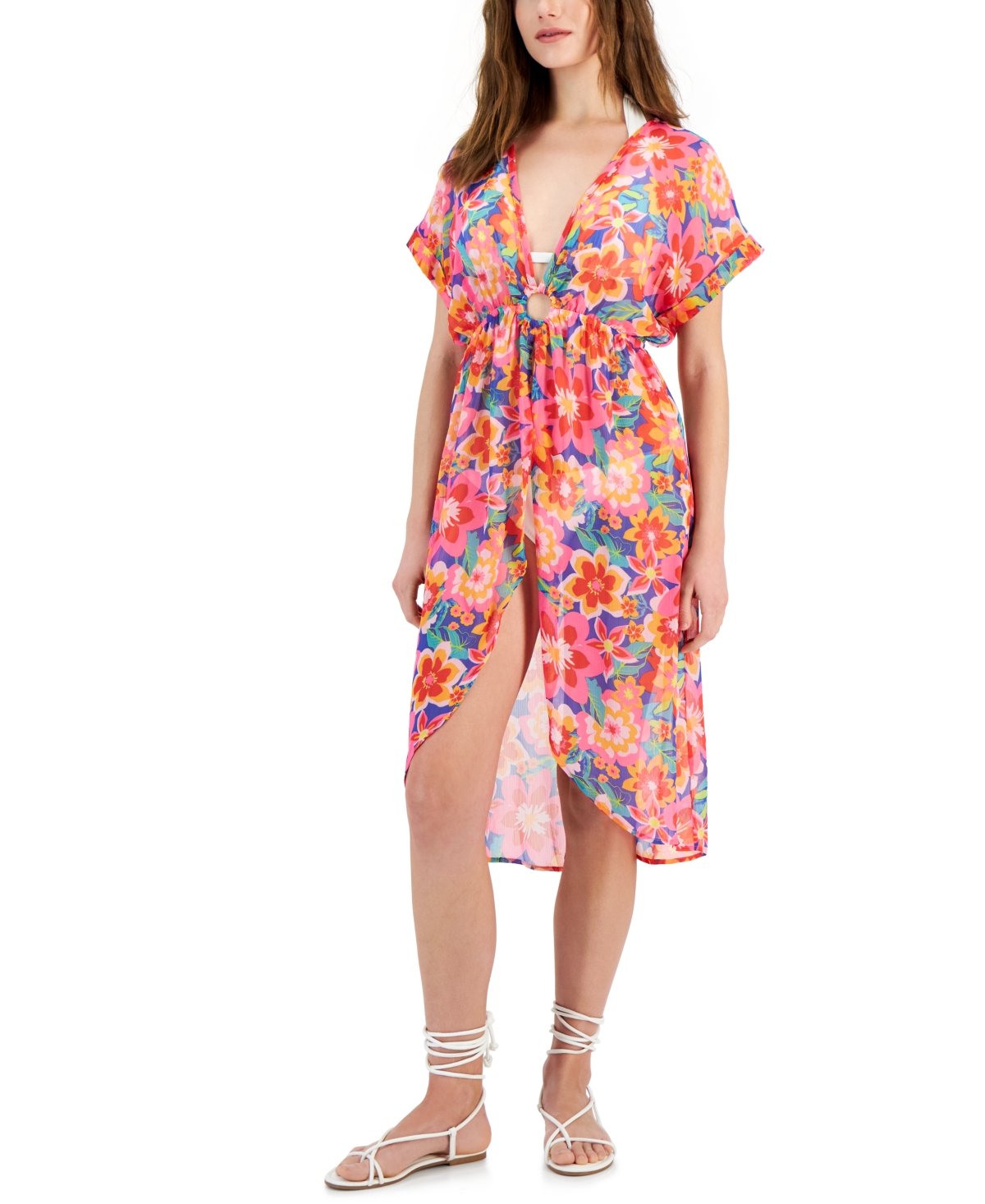 Shop Miken Women's Printed Tulip-hem Beach Cover-up, Created For Macy's In Dazzling Blue,sugar Plum