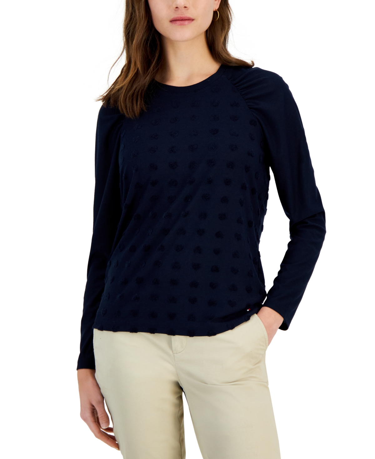 Tommy Hilfiger Women's Pleated-shoulder Heart-texture Top In Sky Captain