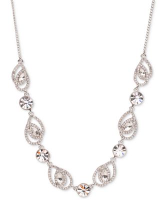 Givenchy - Silver-Tone Crystal Pav&eacute; Pear Frontal Necklace, 16" + 3" extender