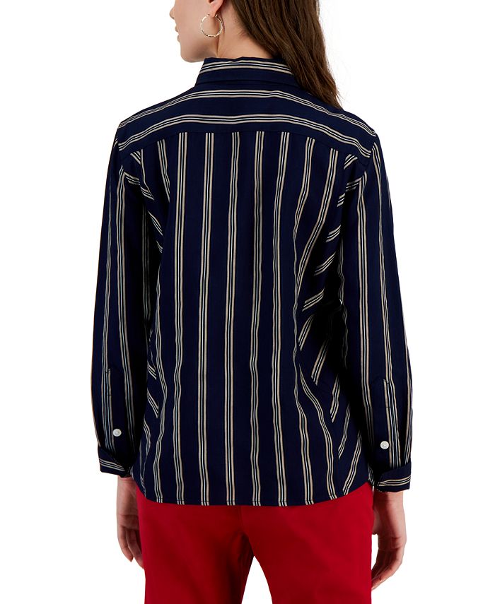 Tommy Hilfiger Women's Collared Dobby Striped Shirt - Macy's