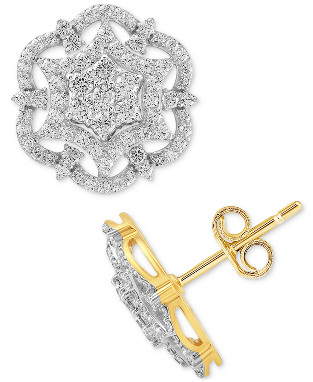 Macy's Diamond Mandala Cluster Pendant Stud Earrings (1 Ct. T.w.) In 10k Gold In Yellow Gold