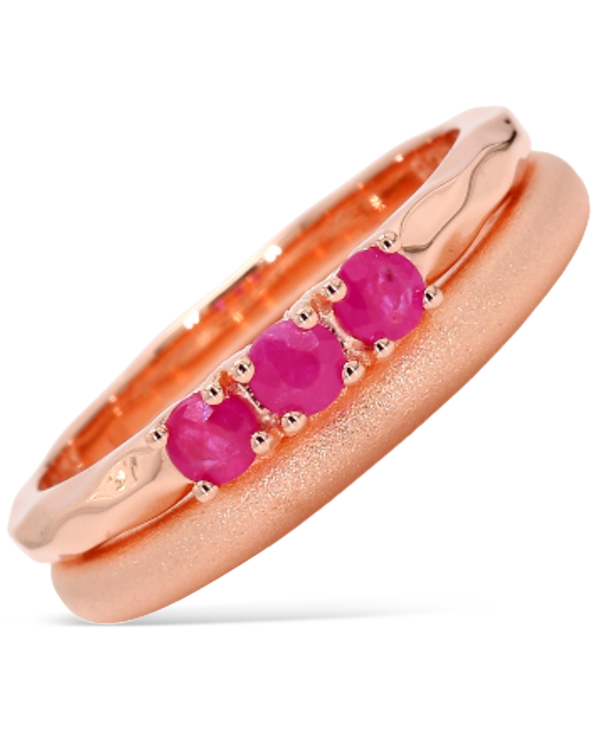 Macy's 2-pc. Set Ruby Trio Stack Rings (5/8 Ct. T.w.) In 14k Rose Gold-plated Sterling Silver