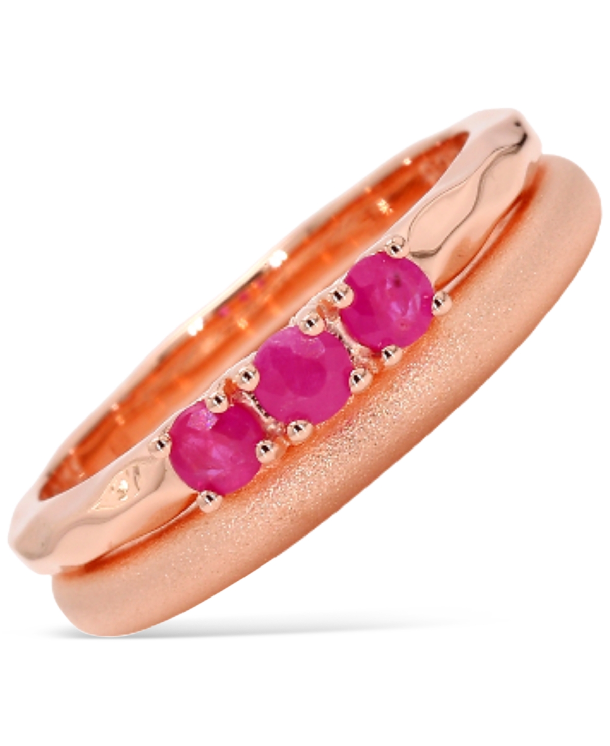 Macy's 2-pc. Set Ruby Trio Stack Rings (5/8 Ct. T.w.) In 14k Rose Gold-plated Sterling Silver In Ruby