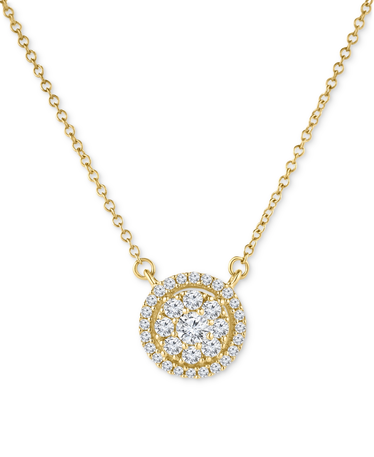 Macy's Diamond Halo Cluster 18" Pendant Necklace (1/3 Ct. T.w.) In 14k Gold In Yellow Gold