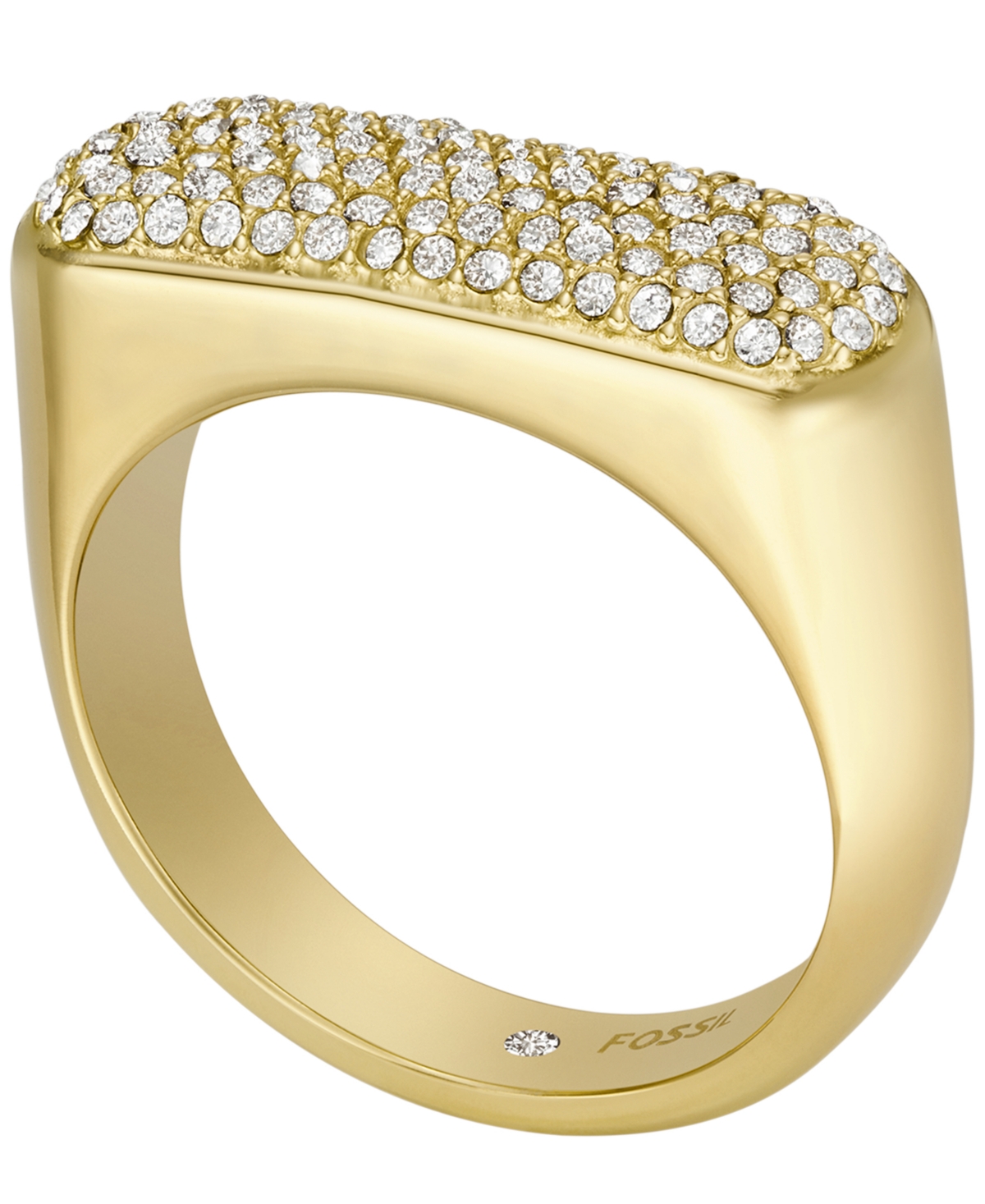 Shop Fossil Heritage D-link Glitz Gold-tone Stainless Steel Signet Ring