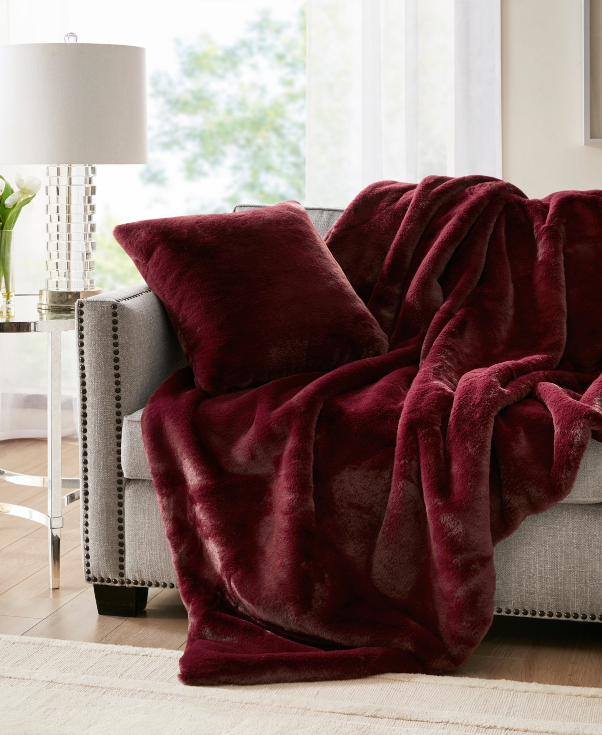 Croscill Sable Solid Faux Fur Throw, 60" X 70" In Burgundy