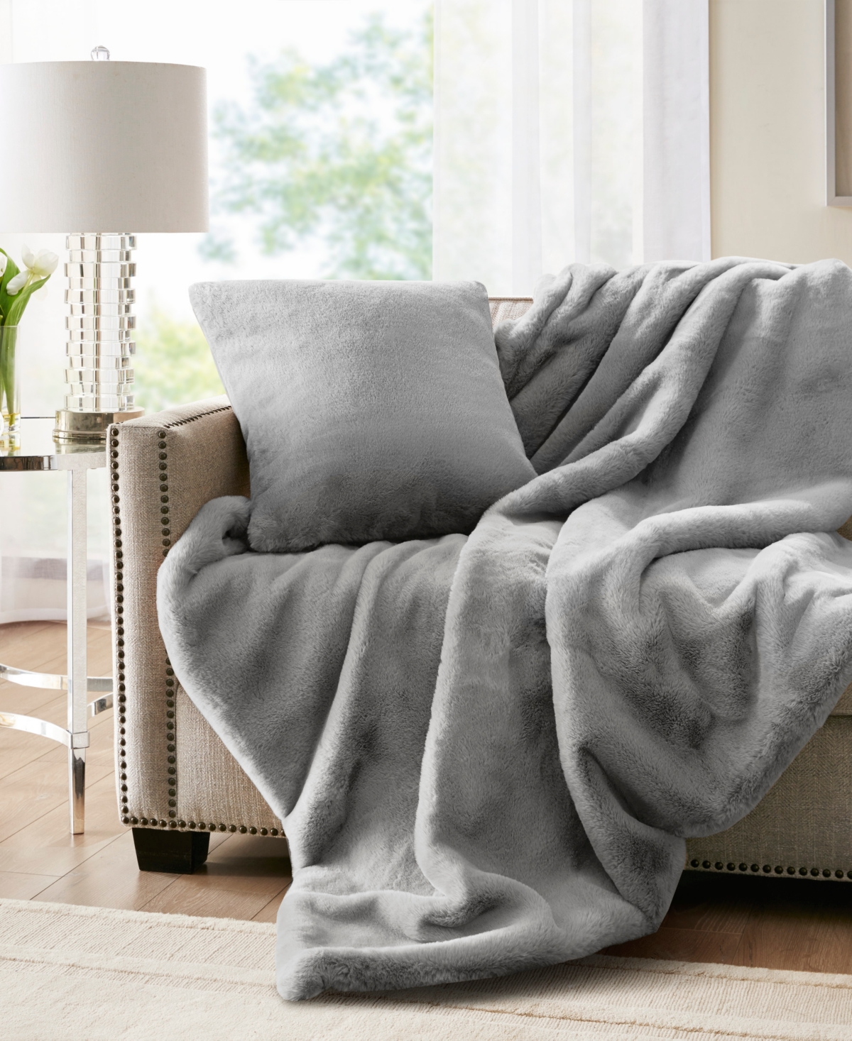 Croscill Sable Solid Faux Fur Throw, 60" X 70" In Gray