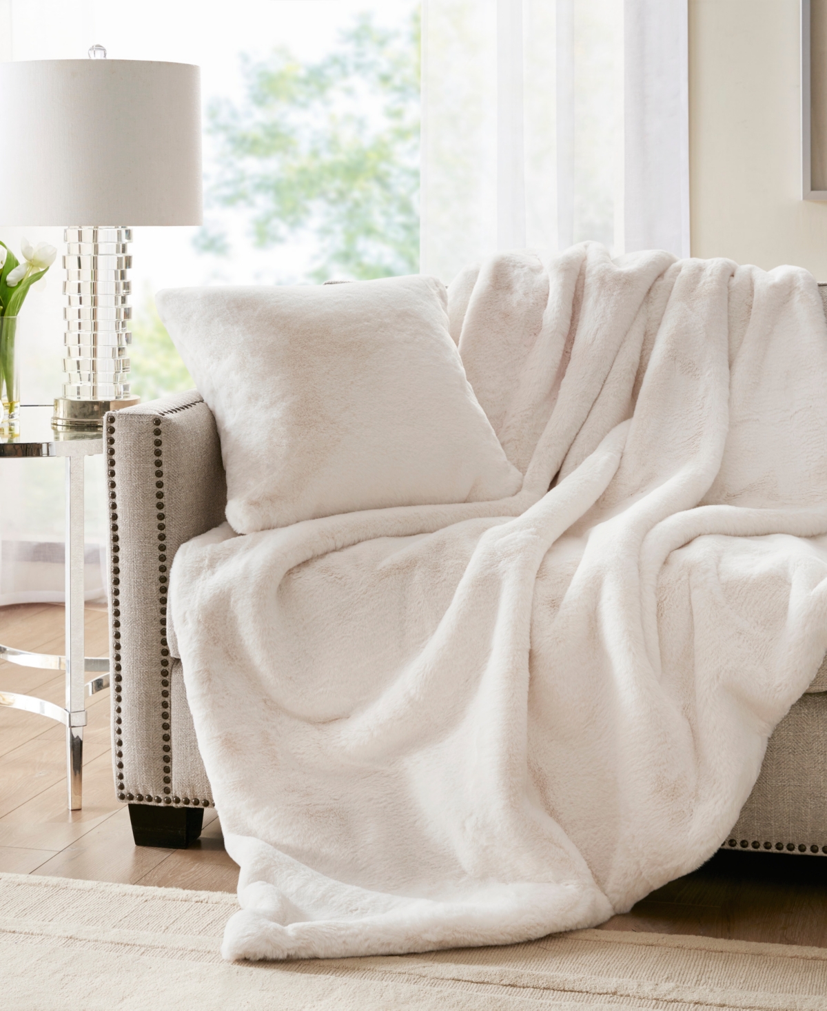 Croscill Sable Solid Faux Fur Throw, 60" X 70" In Ivory