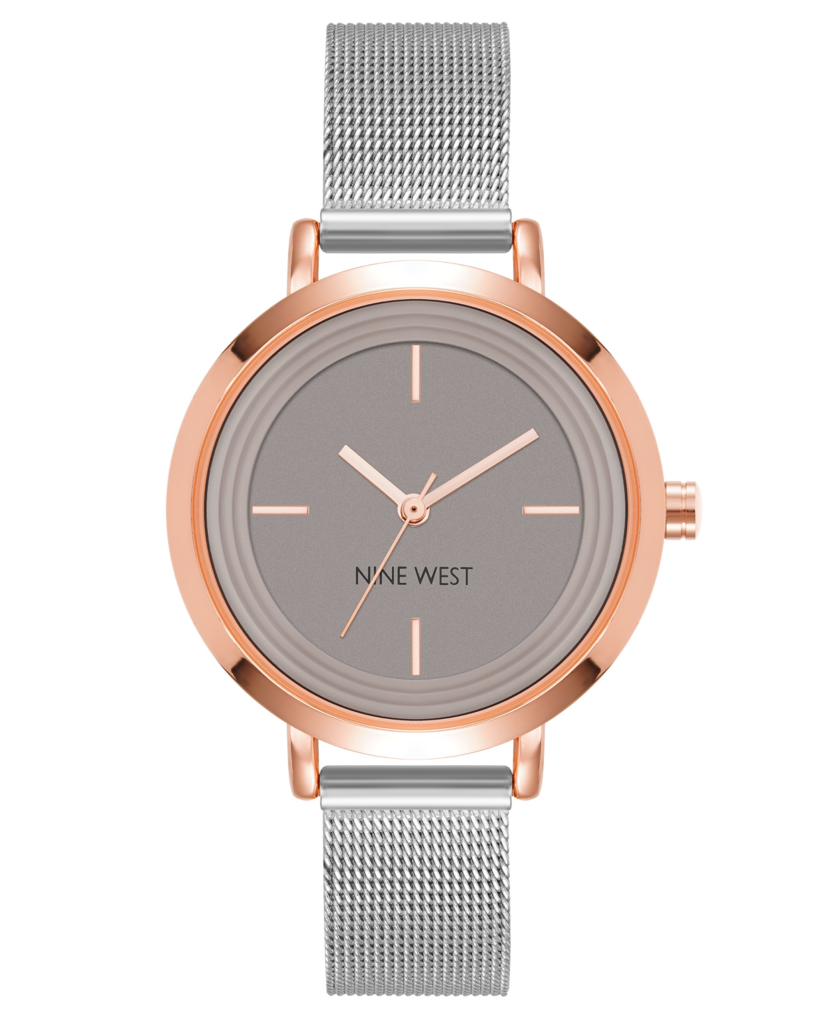 Nine West Women's Quartz Silver-tone Stainless Steel Mesh Band Watch, 34mm In Taupe,silver-tone,rose Gold-tone