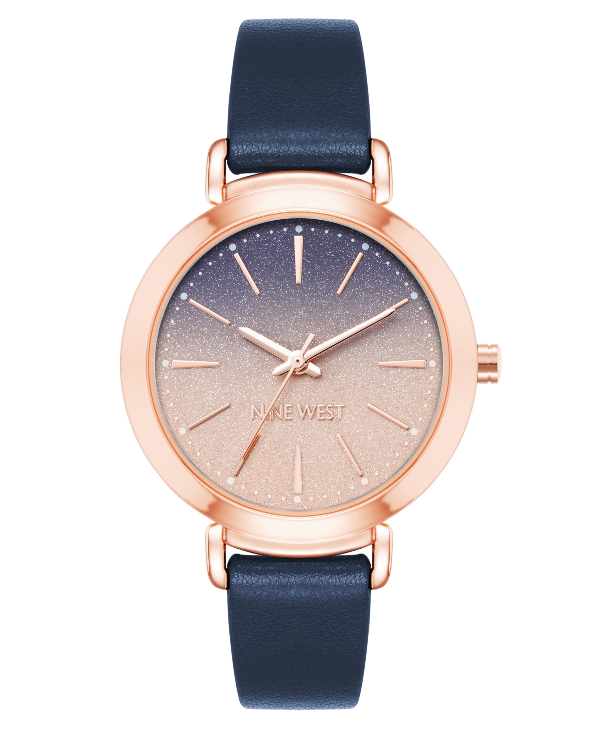 Nine West Women's Quartz Navy Faux Leather Band Watch, 36mm In Navy,rose Gold-tone