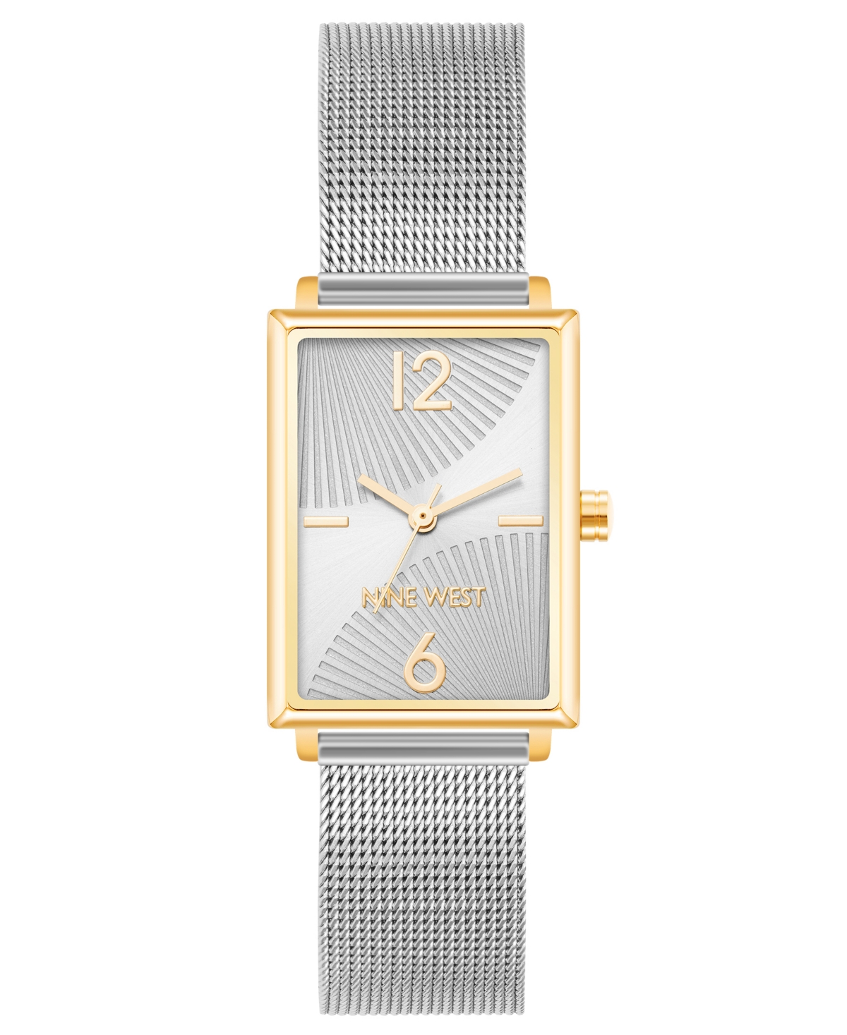 Nine West Women's Quartz Rectangular Silver-tone Stainless Steel Mesh Band Watch, 24mm In Silver-tone,gold-tone
