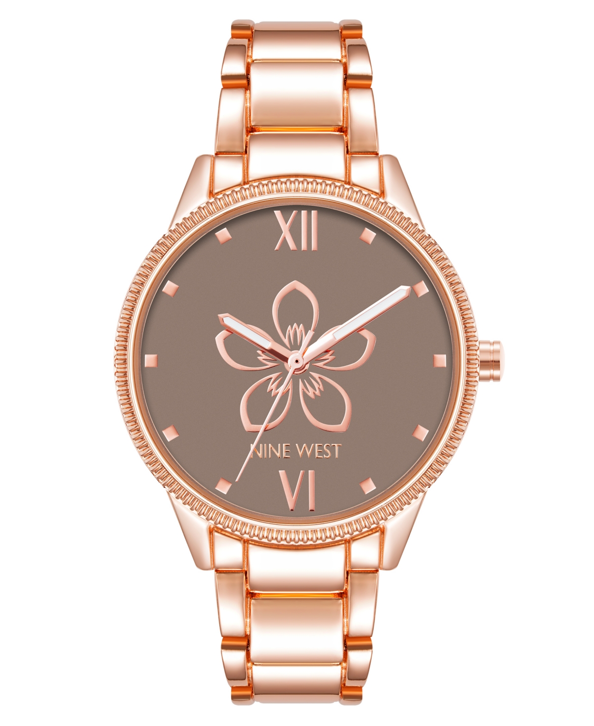 Nine West Women's Quartz Rose Gold-tone Alloy With Flower Center Watch, 34mm In Taupe,rose Gold-tone