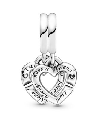 Cubic Zirconia Linked Sister Hearts Split Dangle Charm