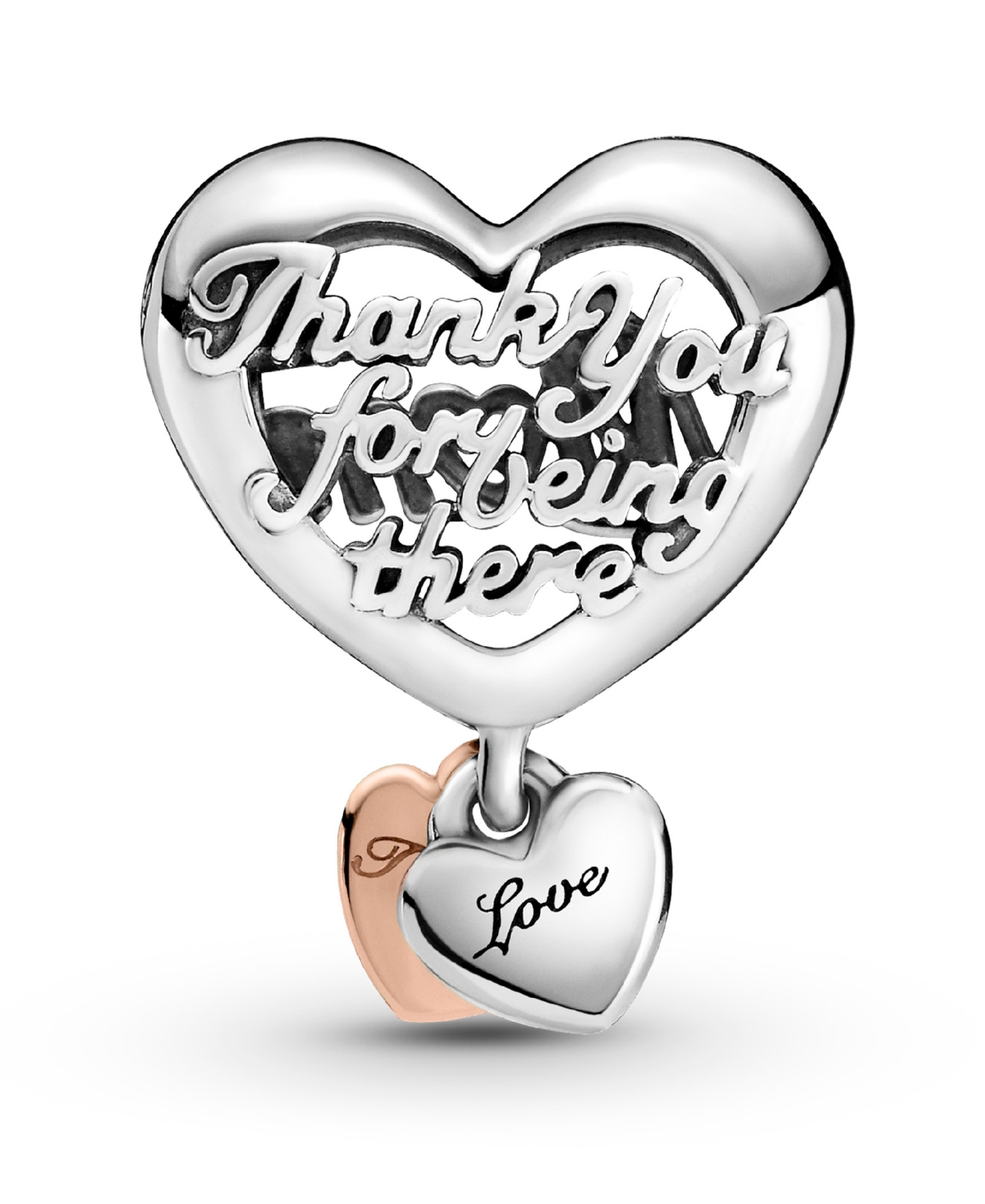 Pandora Sterling Silver Love You Heart Charm - Silver, Rose-Gold