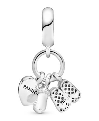 Cubic Zirconia Baby Bottle and Shoes Dangle Charm