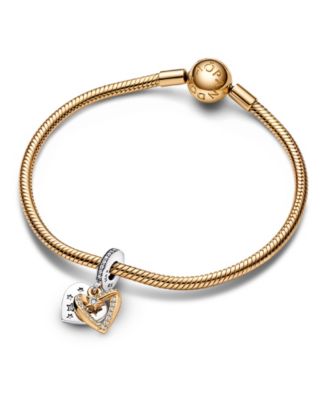 Cubic Zirconia Shooting Star Hearts Double Dangle Charm