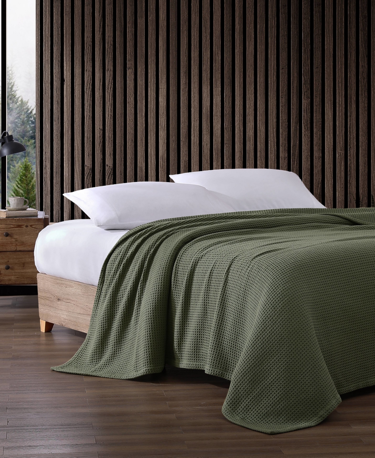 Eddie Bauer Solid Waffle Cotton Reversible Blanket, Full/Queen