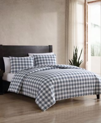 Basic Plaid Cotton Percale 3 Piece Duvet Cover Set, King