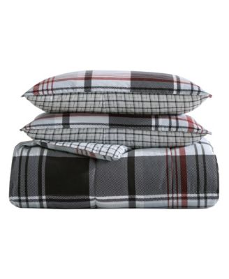 Shop Eddie Bauer Normandy Plaid Micro Suede Reversible Comforter Sets In Black Red