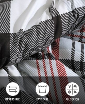 Eddie Bauer Normandy Plaid Micro Suede Reversible Duvet Cover Sets In Black Red