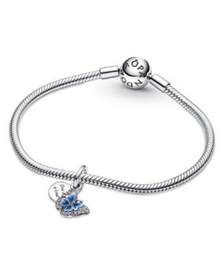 Cubic Zirconia Blue Butterfly Quote Double Dangle Charm