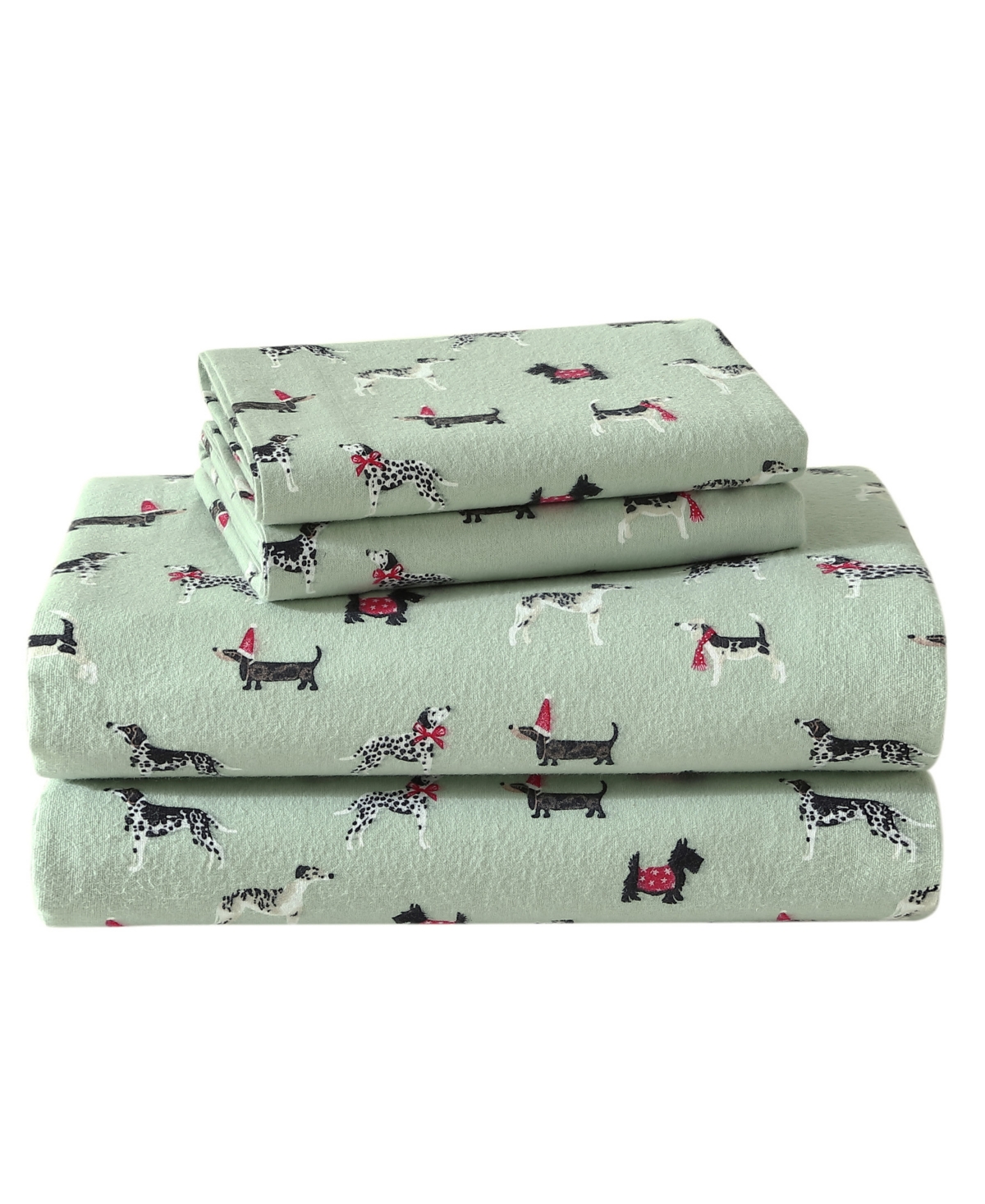 Laura Ashley Cotton Flannel 4-piece Sheet Set, King In Holiday Pups