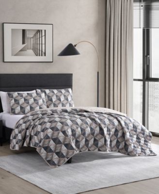 Gridwork Reversible 3 Piece Quilt Set, King
