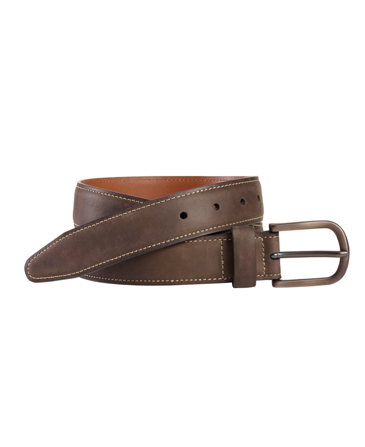 Johnston & Murphy Men's Oiled Contrast Stitched Belt In Brown Oiled Leather