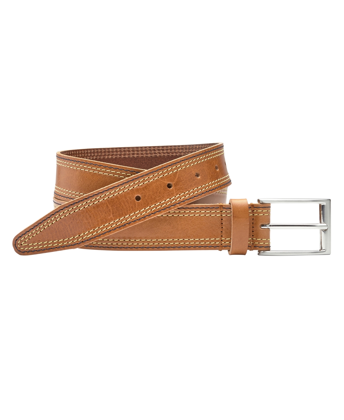 Shop Johnston & Murphy Men's Triple Contrast Stitched Belt In Tan