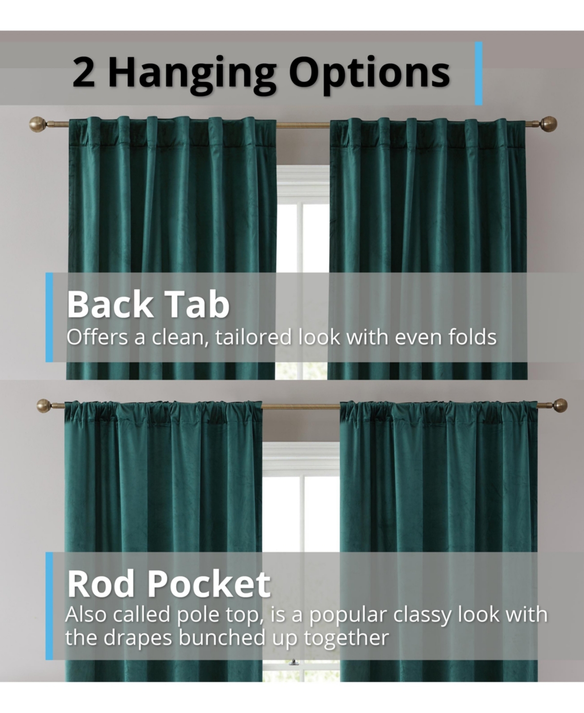 Hlc.me Lopez Velvet Premium Soft Light Filtering Back Tab Rod Pocket Window Treatment Curtain Drapery Panels for Bedroom & Living Room - Set of 2 Pane